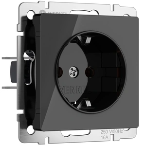 Изображение Розетка с заземлением и шторками (черный акрил) W1171148