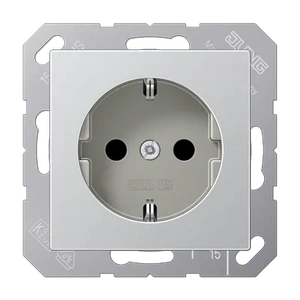 Изображение Розетка с заземлением и шторками 16А 250В A plus алюминий A1520KIAL Jung