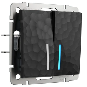 Изображение Выключатель двухклавишный проходной с подсветкой (черный) W1222108