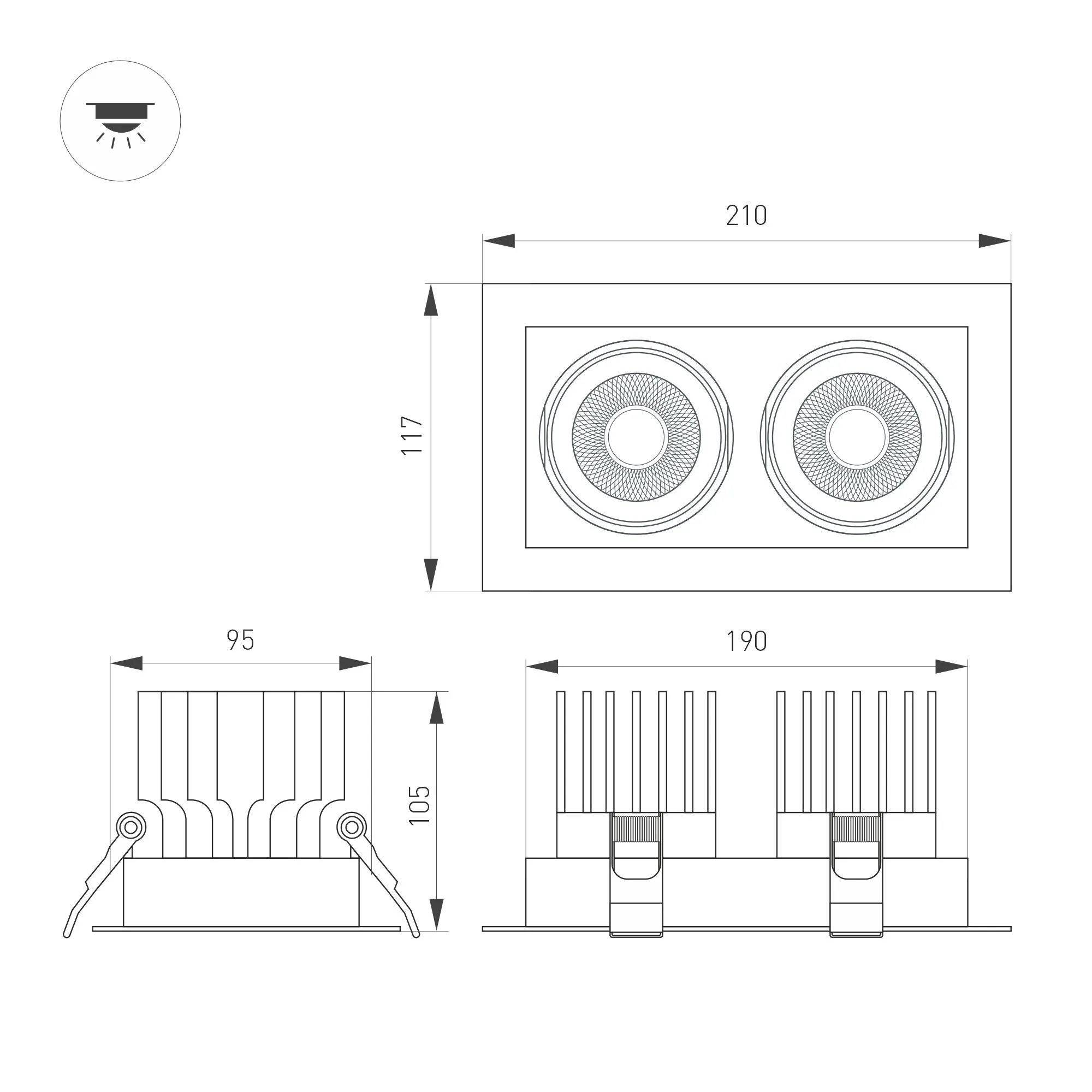 Светильник MS-VORTEX-BUILT-S210x117-2x20W Day4000 (BK-BK, 20 deg, 230V) (Arlight, IP20 Металл, 5 лет) - Изображение